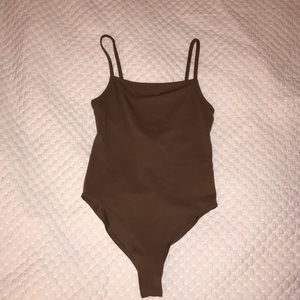 Low back tank top body suit in dark taupe